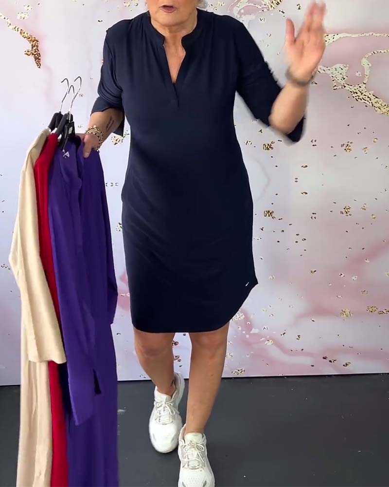Leila® | Simple V-Neck Dress