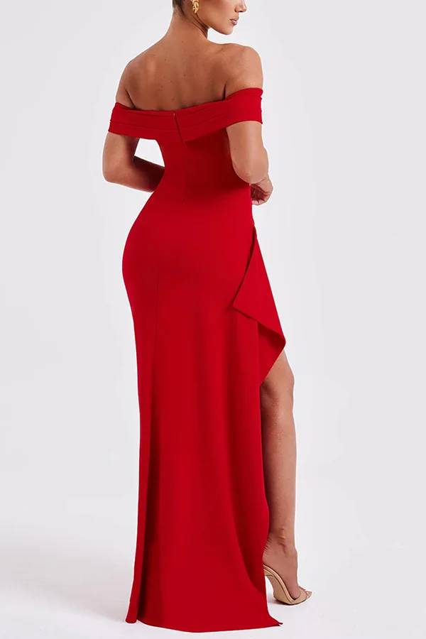 Leah® | Off-the-shoulder maxi dress with a high slit