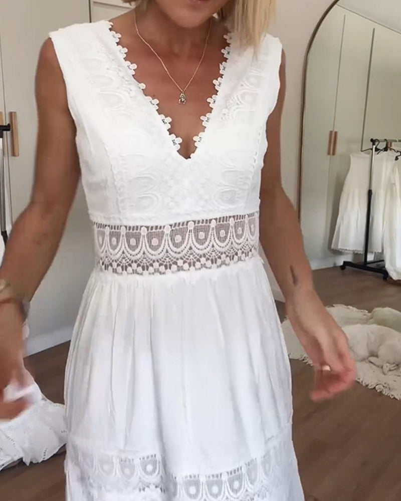 Yolaina® | V-neck lace tank dress