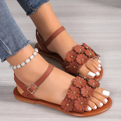 Livia | Retro Floral Flat Sandals for Women