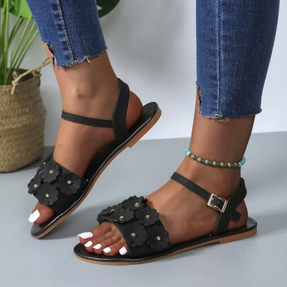 Livia | Retro Floral Flat Sandals for Women