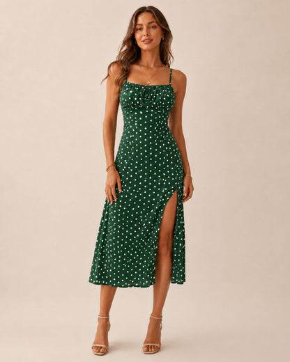 Laura Polka Split Midi Dress