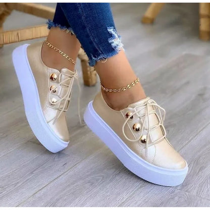Clara | Lace-up Flats Rivet Casual Shoes