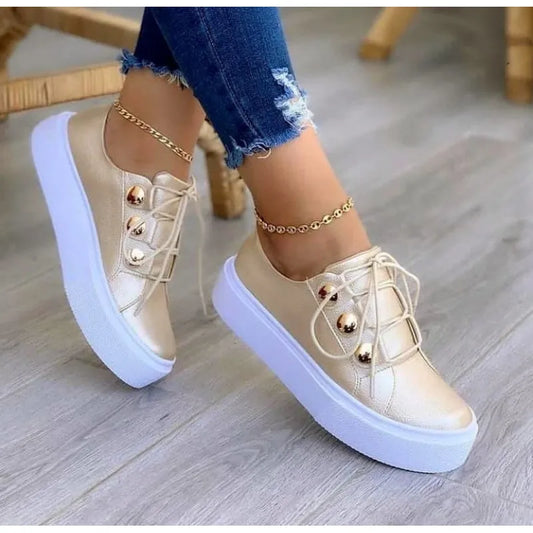 Clara | Lace-up Flats Rivet Casual Shoes