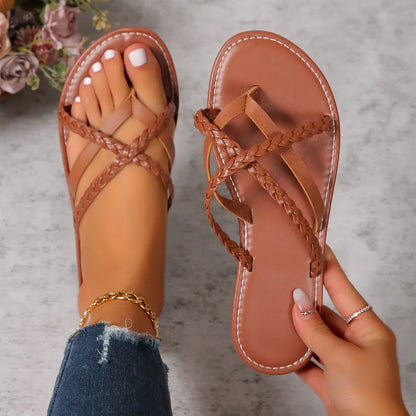 Elara | Summer Cross-Woven Flat Sandals