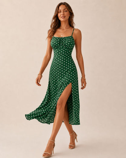 Laura Polka Split Midi Dress