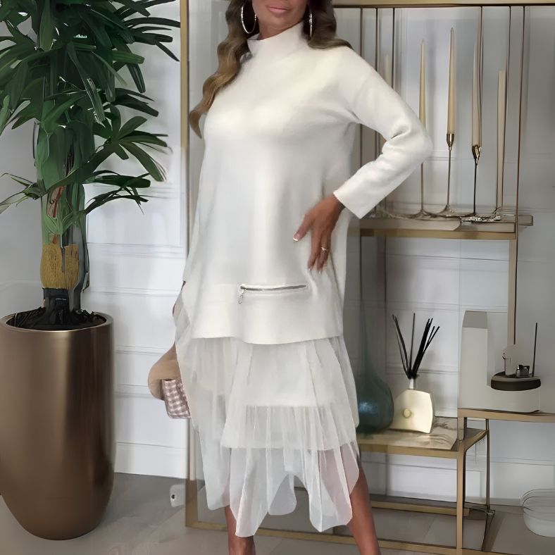 Fiona  | Sophisticated women's midi dress with transparent layers