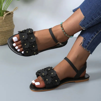 Livia | Retro Floral Flat Sandals for Women