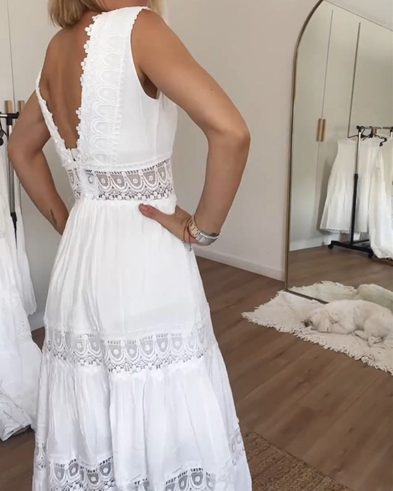 Yolaina® | V-neck lace tank dress