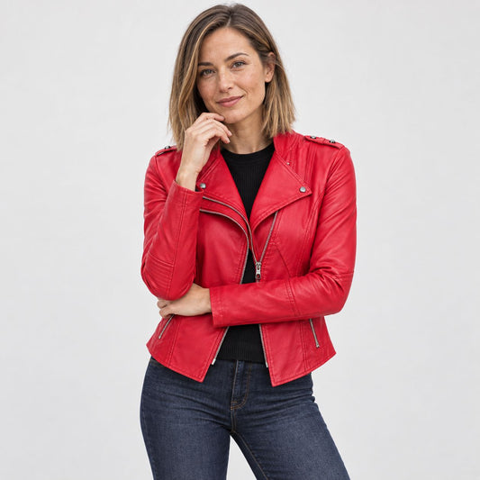 Asymmetric Cropped Faux-Leather Moto Jacket
