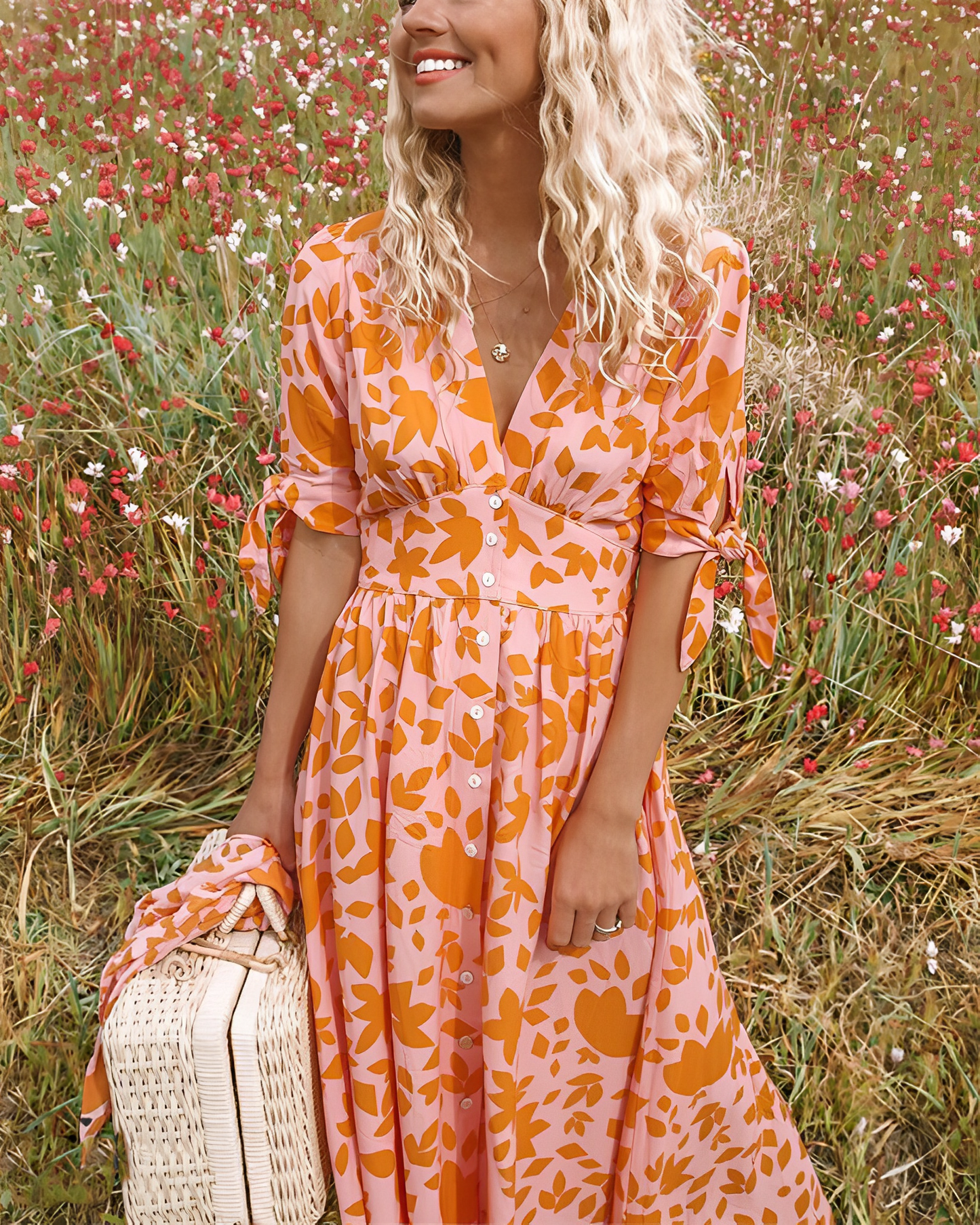 Odalis® | Elegant dress with a bright orange print