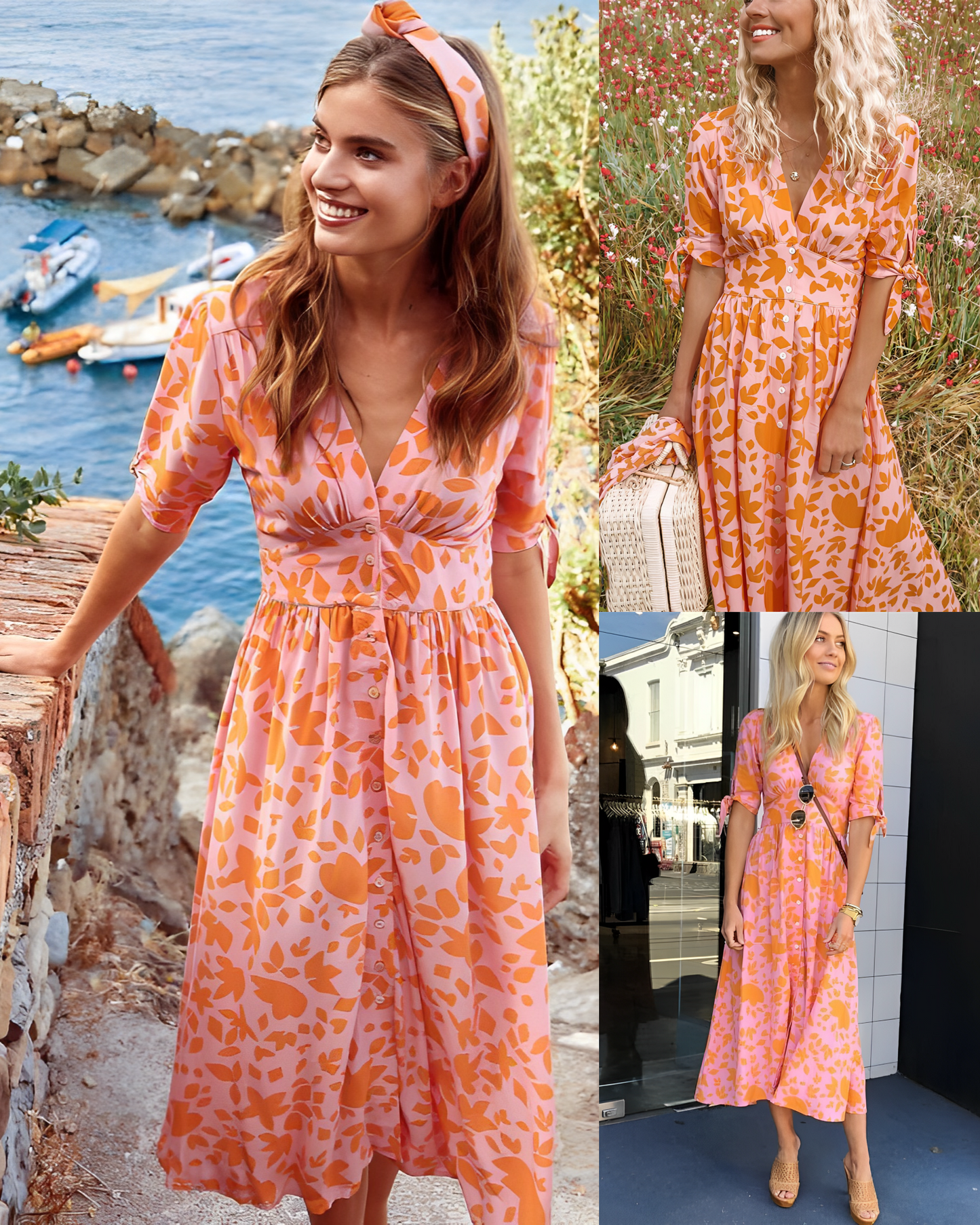 Odalis® | Elegant dress with a bright orange print
