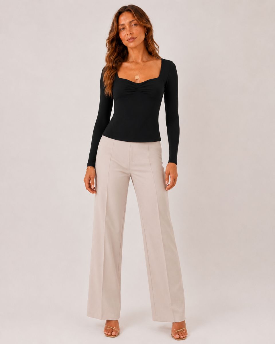 Bianca Square Collar Long Sleeve Top