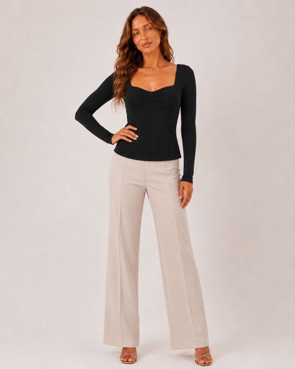 Bianca Square Collar Long Sleeve Top