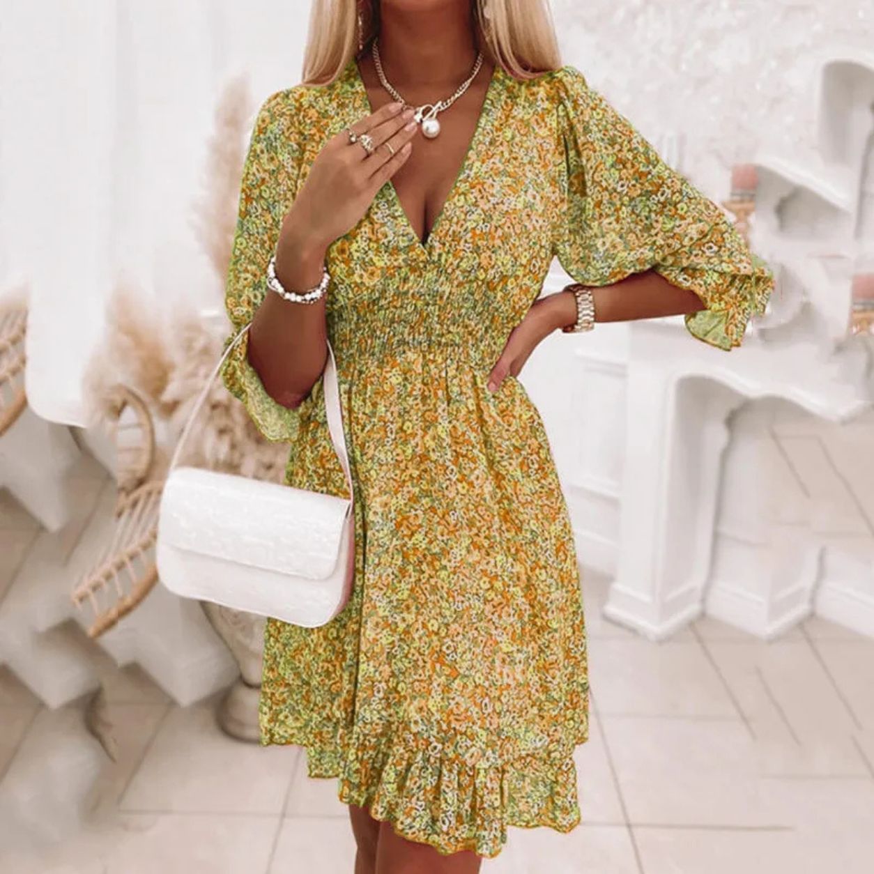 Talia Boho Floral Waist Midi Dress