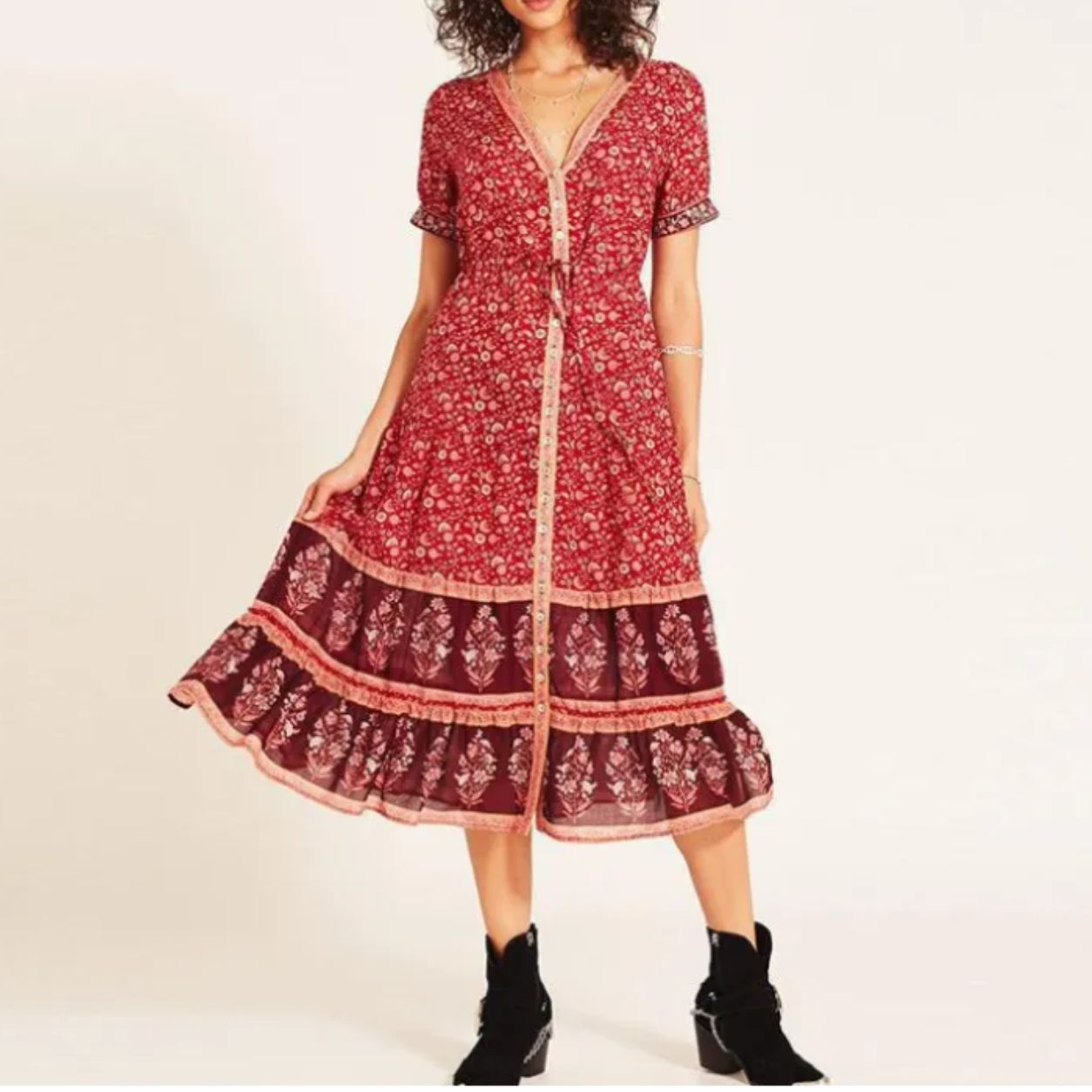 Nala Boho Embroidered Midi Dress