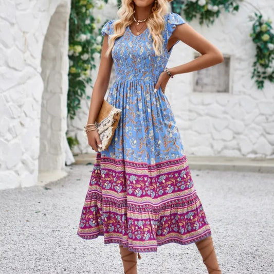 Lucia Floral V-Neck Ruffle Beach Dress