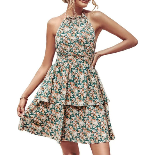 Layla Boho Halter Backless Ruffle Beach Dres