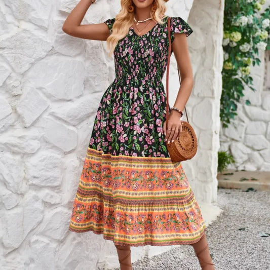 Lucia Floral V-Neck Ruffle Beach Dress