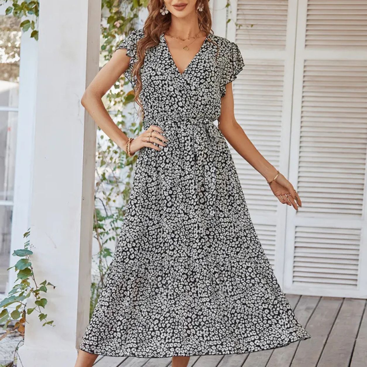 Capri Boho Floral Wrap Split Maxi Dress