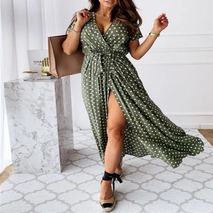 Eden V-neck Bohemian Polka Dot Print Dress