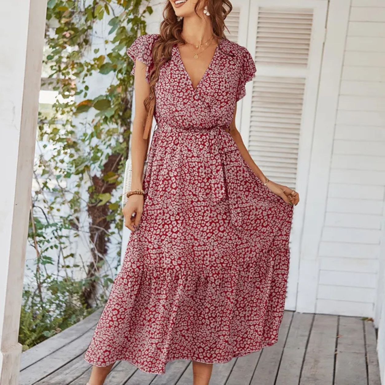 Capri Boho Floral Wrap Split Maxi Dress