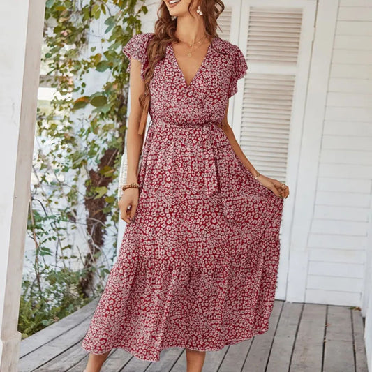 Capri Boho Floral Wrap Split Maxi Dress