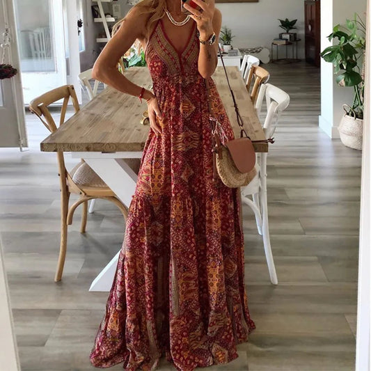 Valencia Strap Bohemian Print Dress