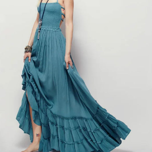 Kiara Backless Bohemian Beach Maxi Dress Cotton