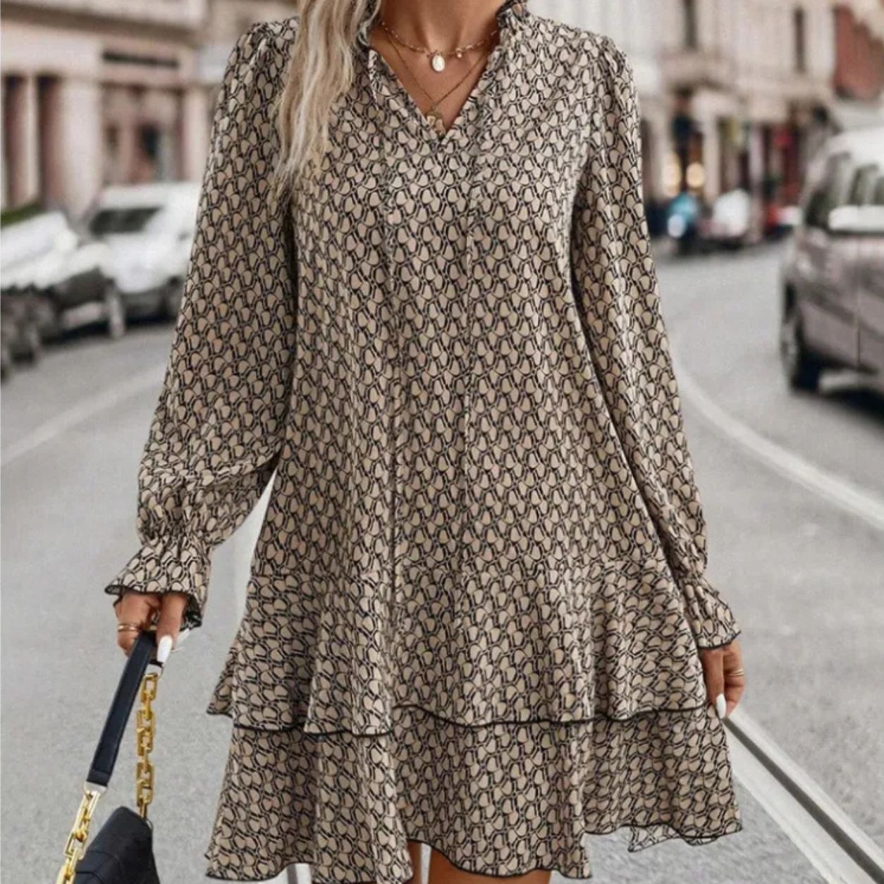 Dove Boho V-Neck Lace-Up Dress