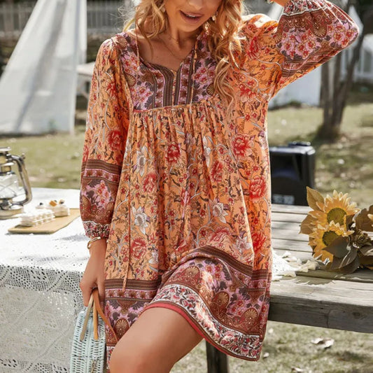 Amber Boho Floral Tunic Mini Dress