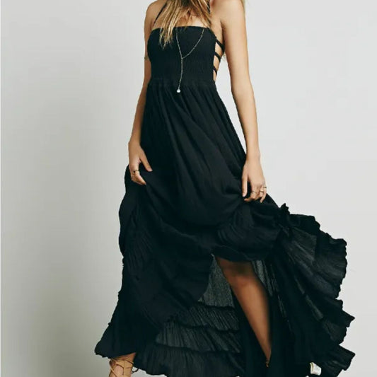 Kiara Backless Bohemian Beach Maxi Dress Cotton