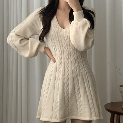 Marta® | Elegant women's short dress with long sleeves and V-neck