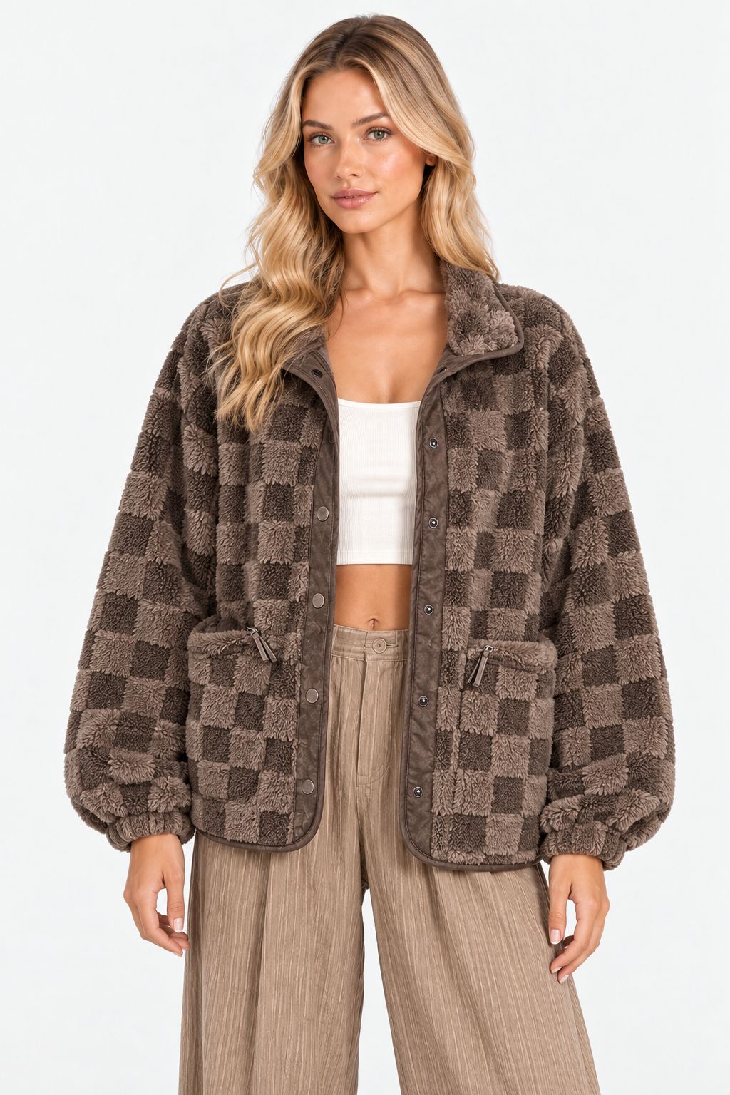 Dina | Cozy Checkered Sherpa Shacket