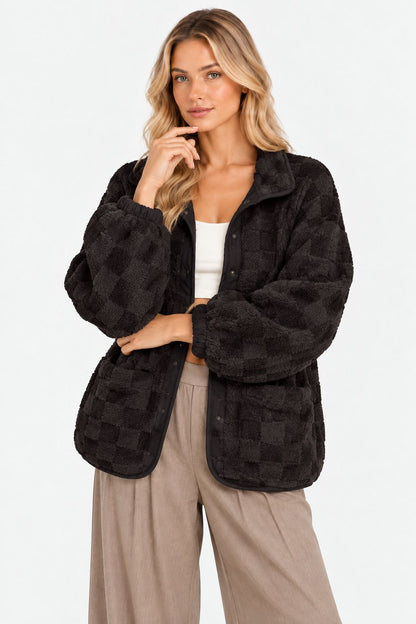 Dina | Cozy Checkered Sherpa Shacket