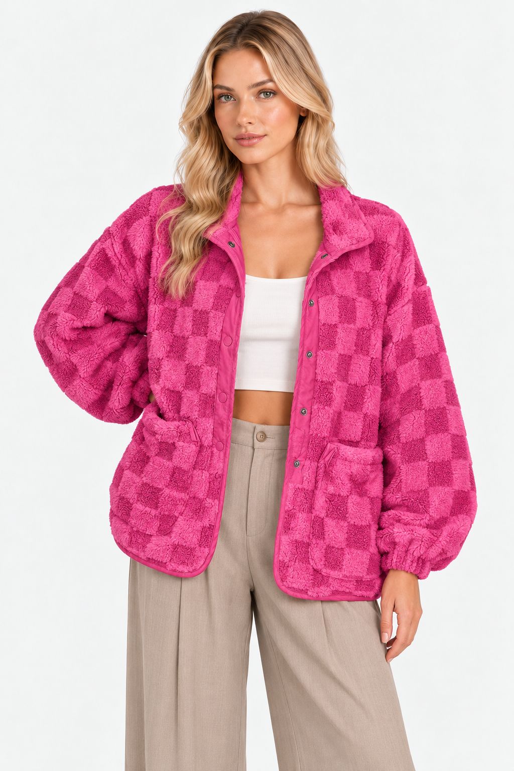 Dina | Cozy Checkered Sherpa Shacket