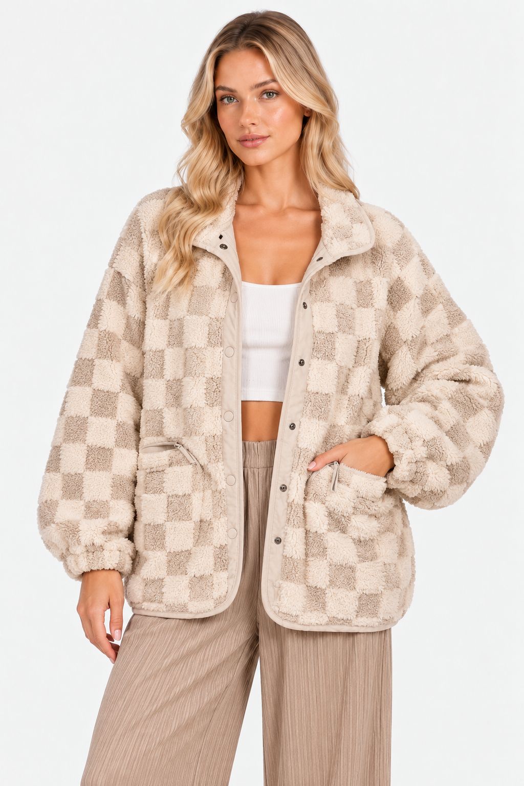 Dina | Cozy Checkered Sherpa Shacket