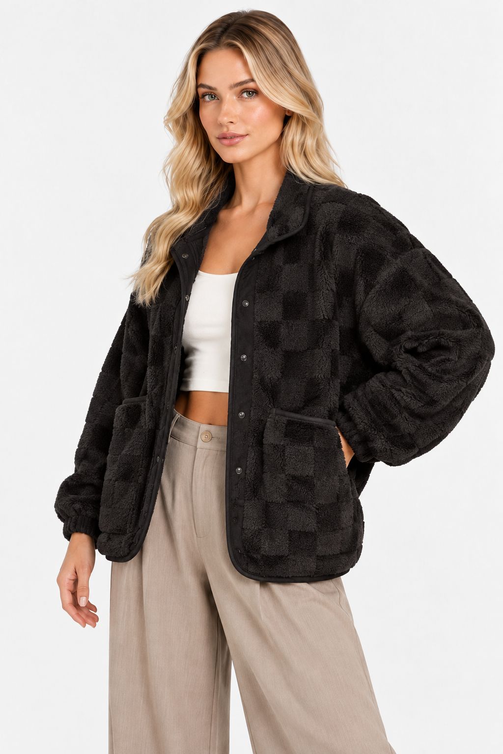 Dina | Cozy Checkered Sherpa Shacket