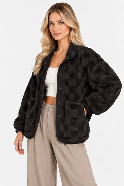 Dina | Cozy Checkered Sherpa Shacket