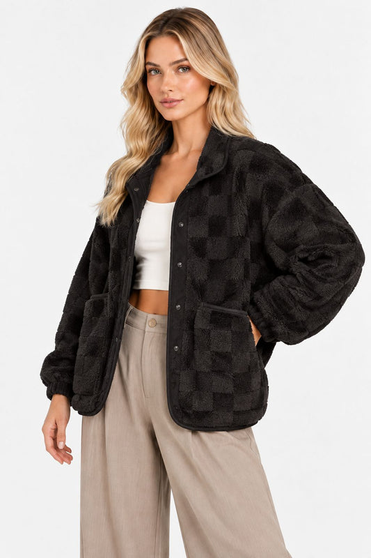 Dina | Cozy Checkered Sherpa Shacket