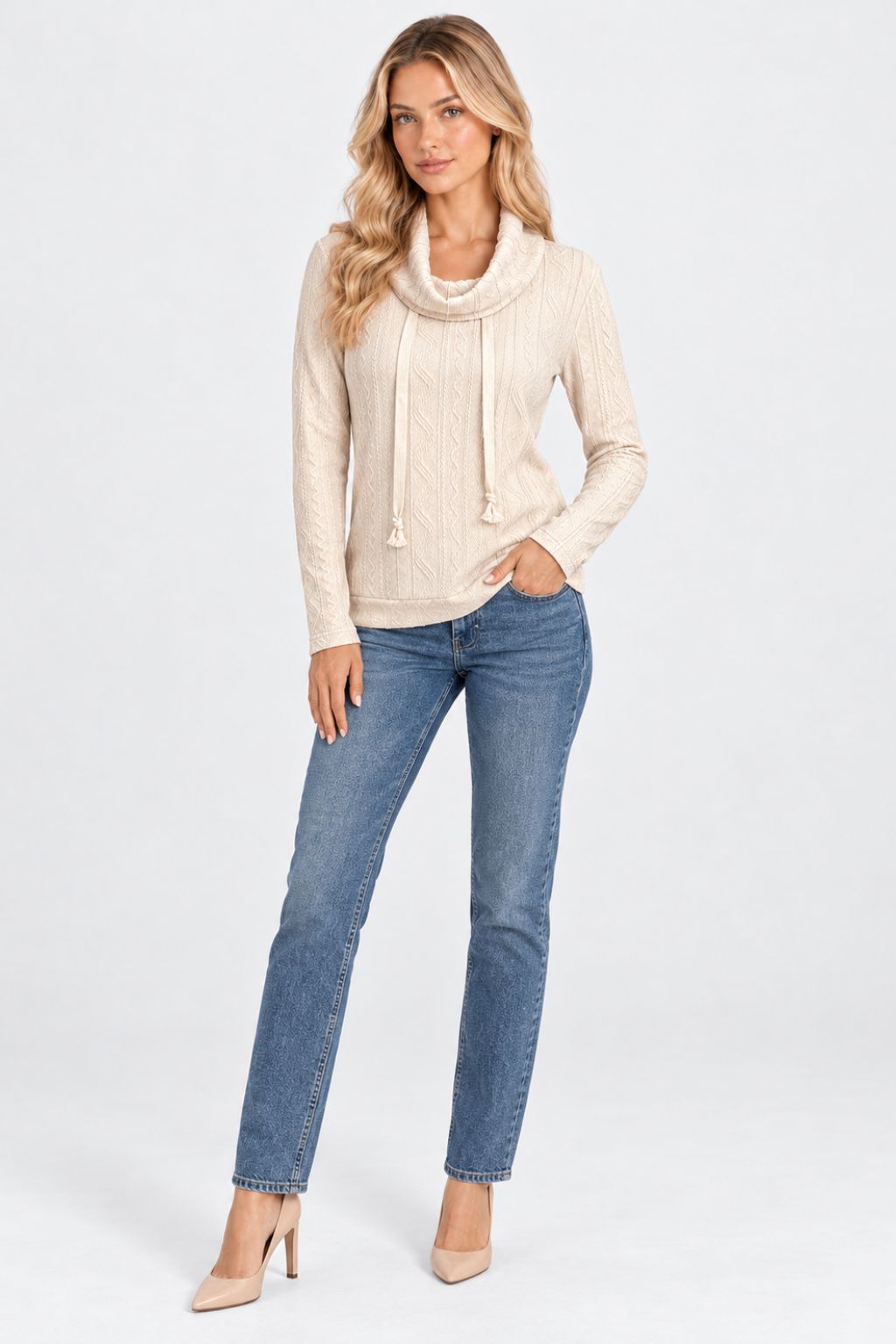 Danielle® | Cozy Hooded Drawstring Knit Sweater