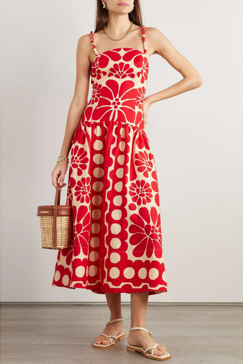 Soledad® | Red Spaghetti Strap Maxi Dress With Floral Print