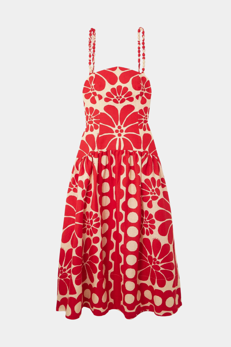 Soledad® | Red Spaghetti Strap Maxi Dress With Floral Print