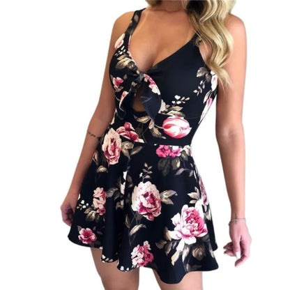 Gabriella Bow Tie Printed Loose Suspender Jumpsuit