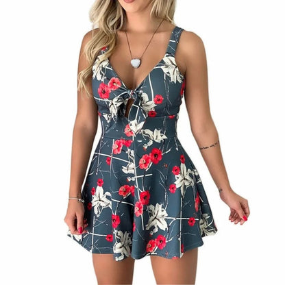 Gabriella Bow Tie Printed Loose Suspender Jumpsuit