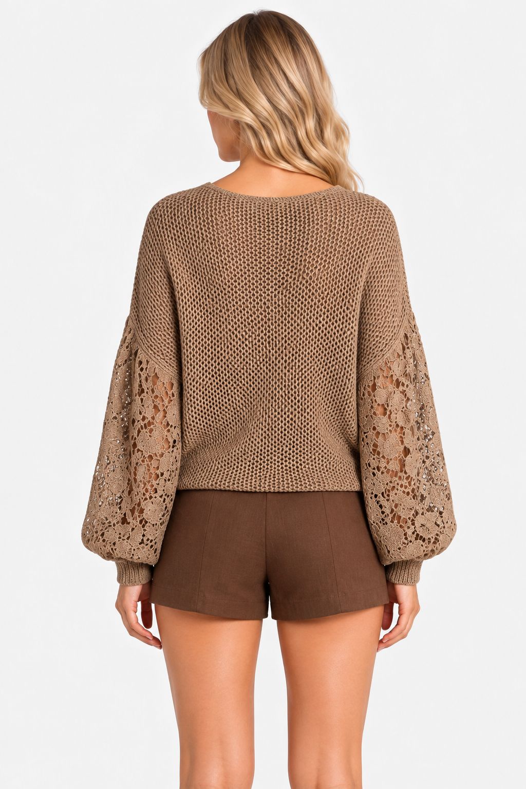Lucinda® | Lace V-Neck Puff-Sleeve Sweater