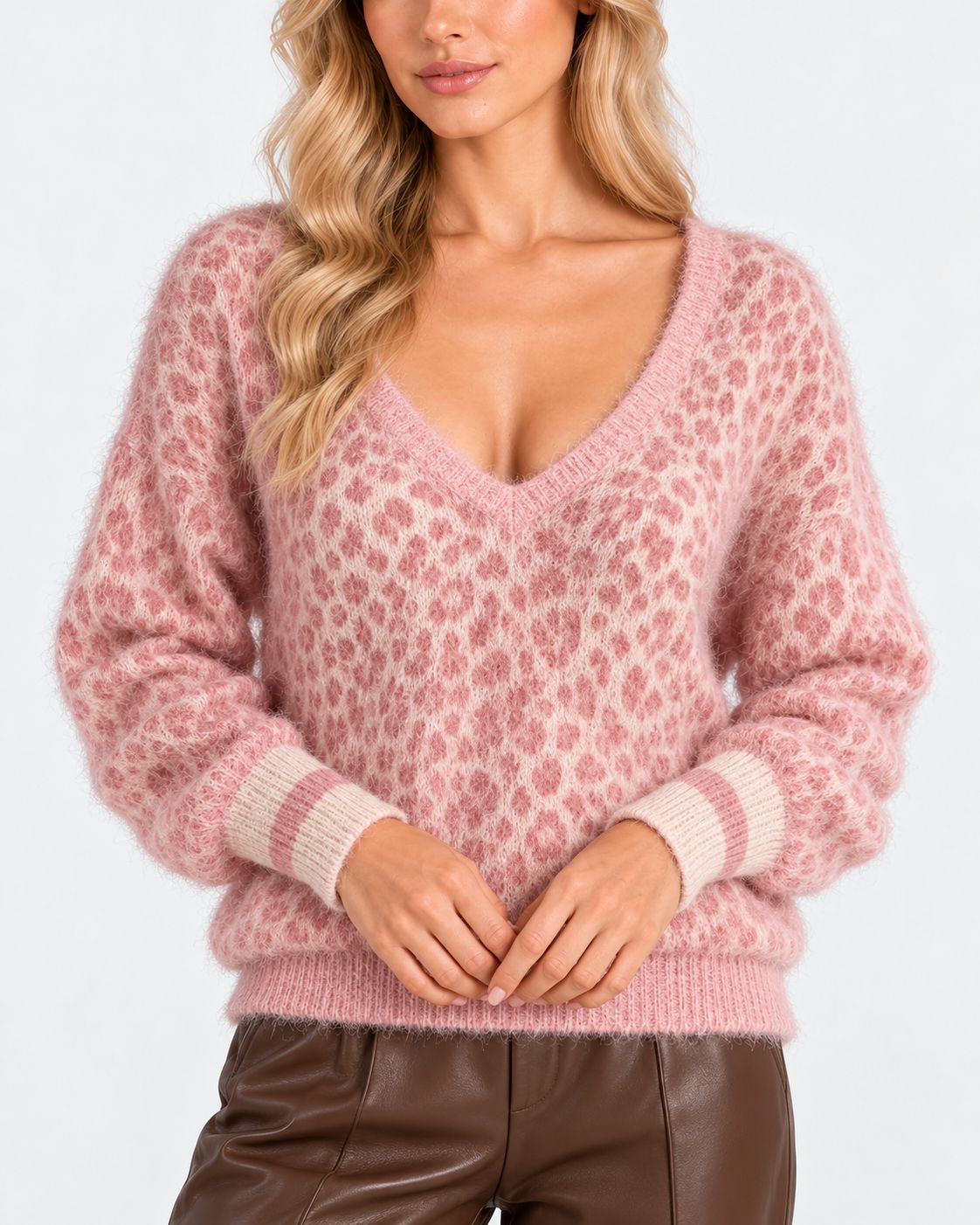 Sienna® | Leopard-Print Mohair V-Neck Sweater