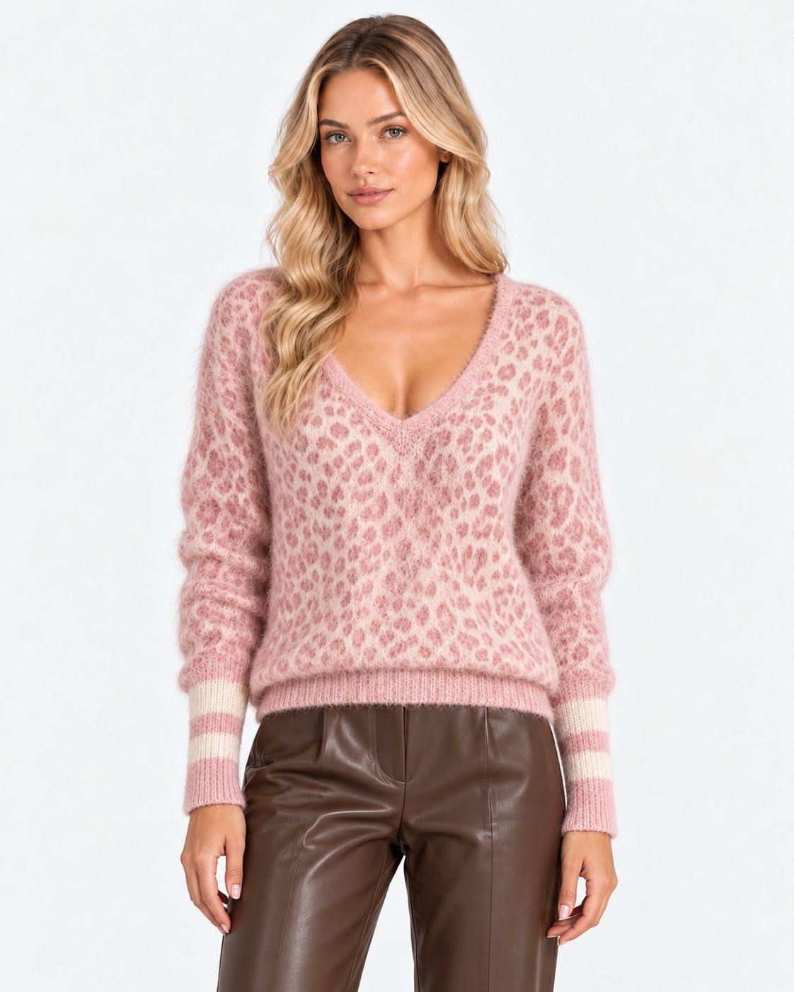 Sienna® | Leopard-Print Mohair V-Neck Sweater