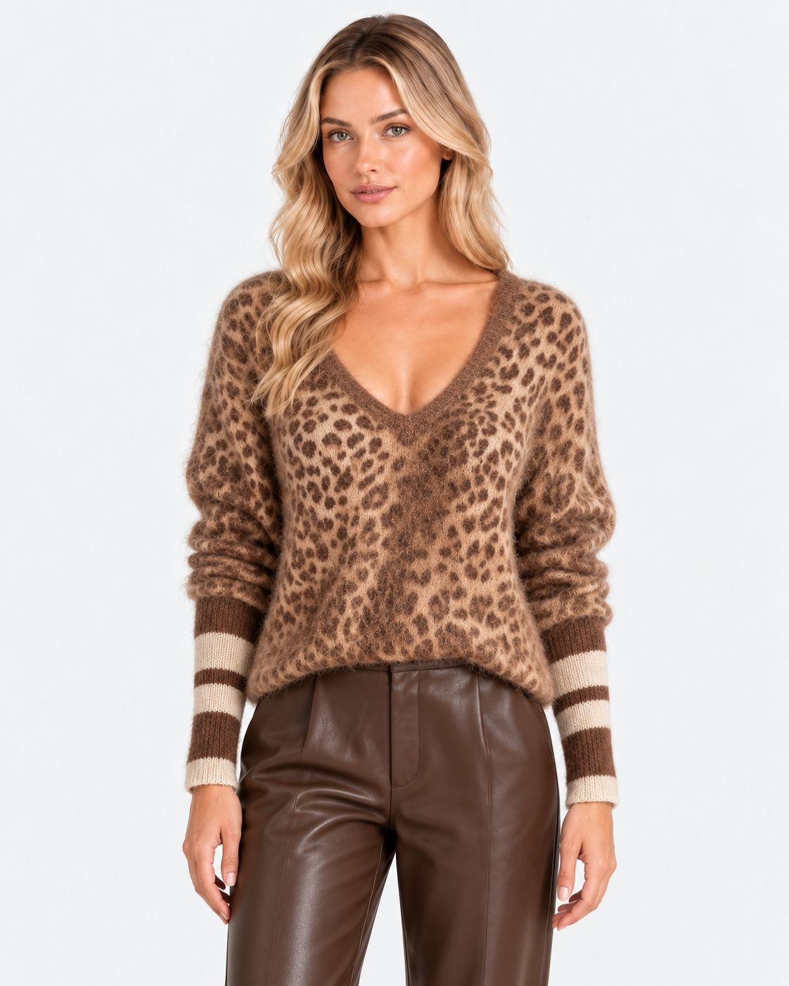 Sienna® | Leopard-Print Mohair V-Neck Sweater