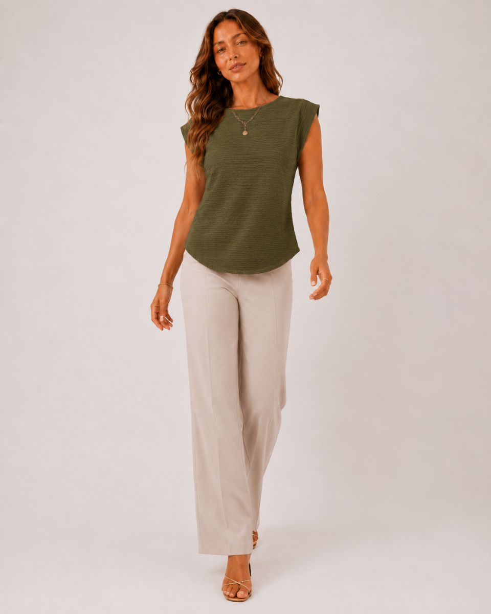 Margot Ins Pleated Round Neck Sleeveless Top